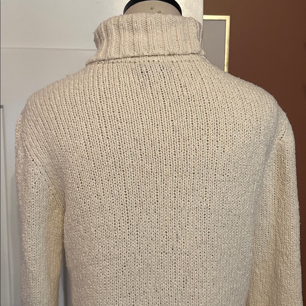 Eileen Fisher Peruvian organic cotton rolled hem M Cream Turtleneck Sweater - Picture 7 of 12